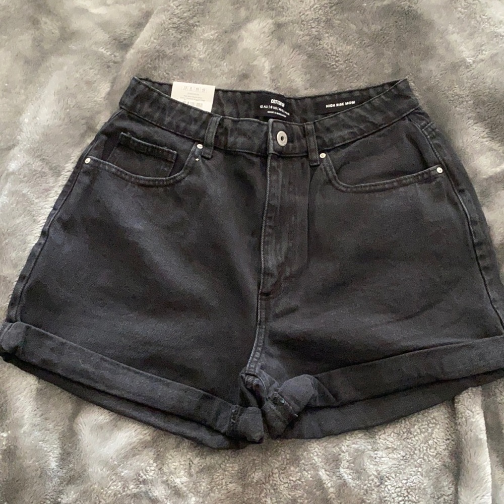 Black high rise mom shorts